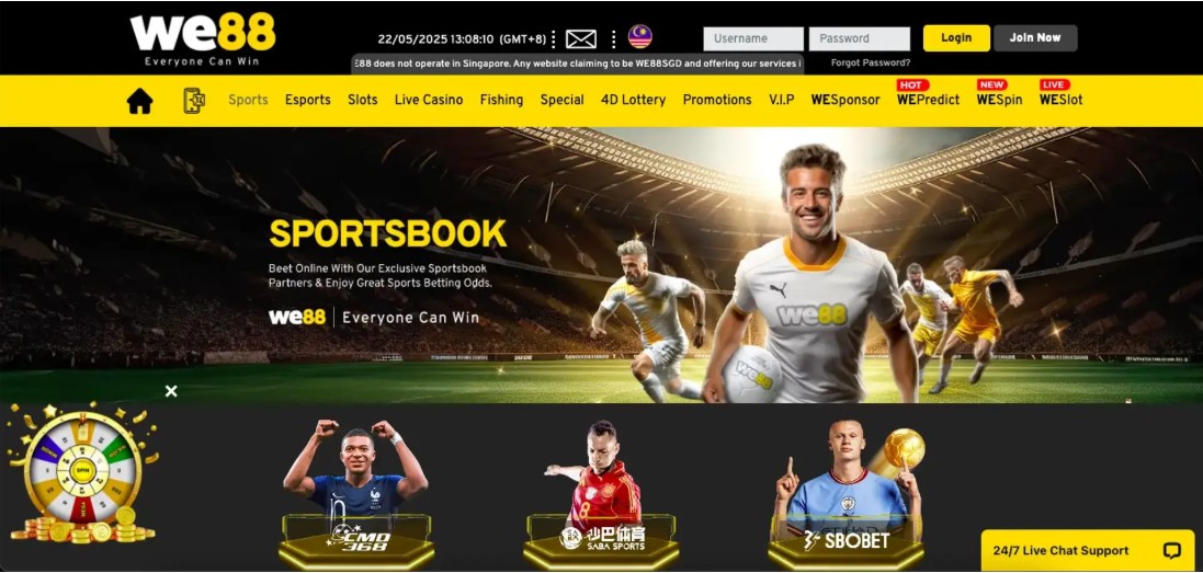 Snapshot of WE88 casino showcasing multi-product gaming with strong live dealer coverage